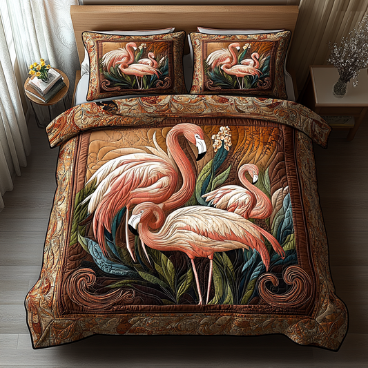 Flamingo Vibes 3-Piece Quilted Bedding Set NCU0DV5876