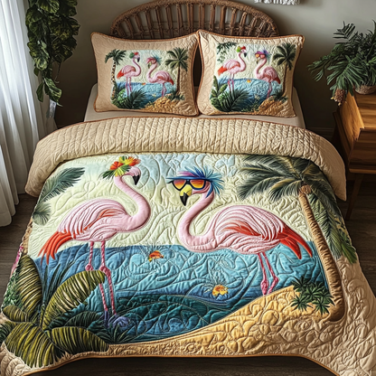 Flamingo Vibes 3-Piece Quilted Bedding Set NCU0DV5987