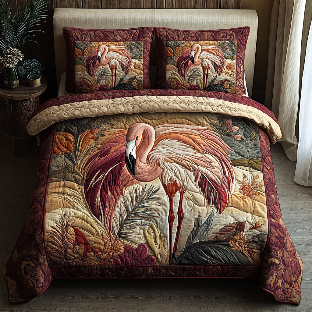 Flamingo Wonder 3-Piece Quilted Bedding Set NCU0DV5883