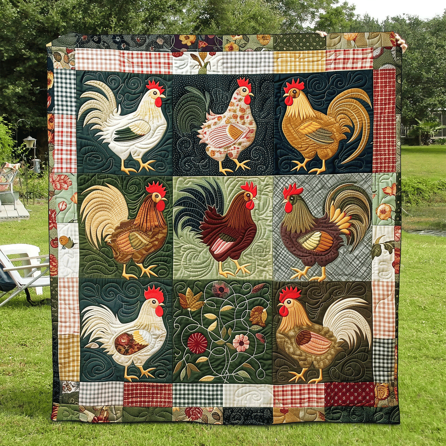 Flannel Farmyard Quilted Blanket NCU0TH954