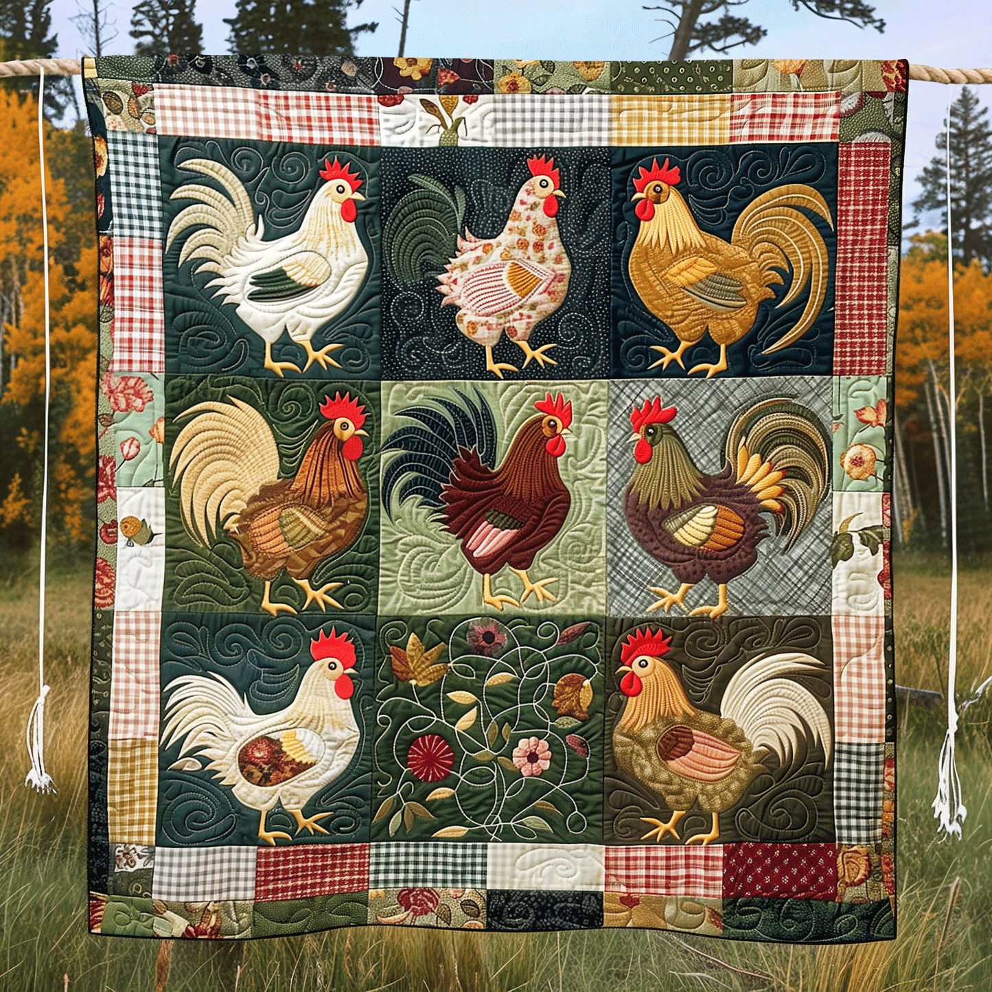 Flannel Farmyard Quilted Blanket NCU0TH954