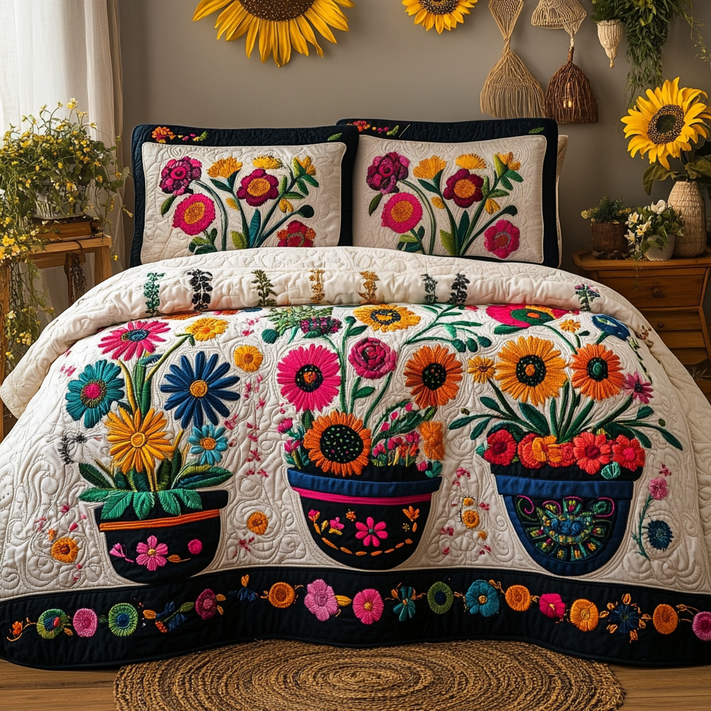 Petal Perfect 3-Piece Quilted Bedding Set NCU0VT127