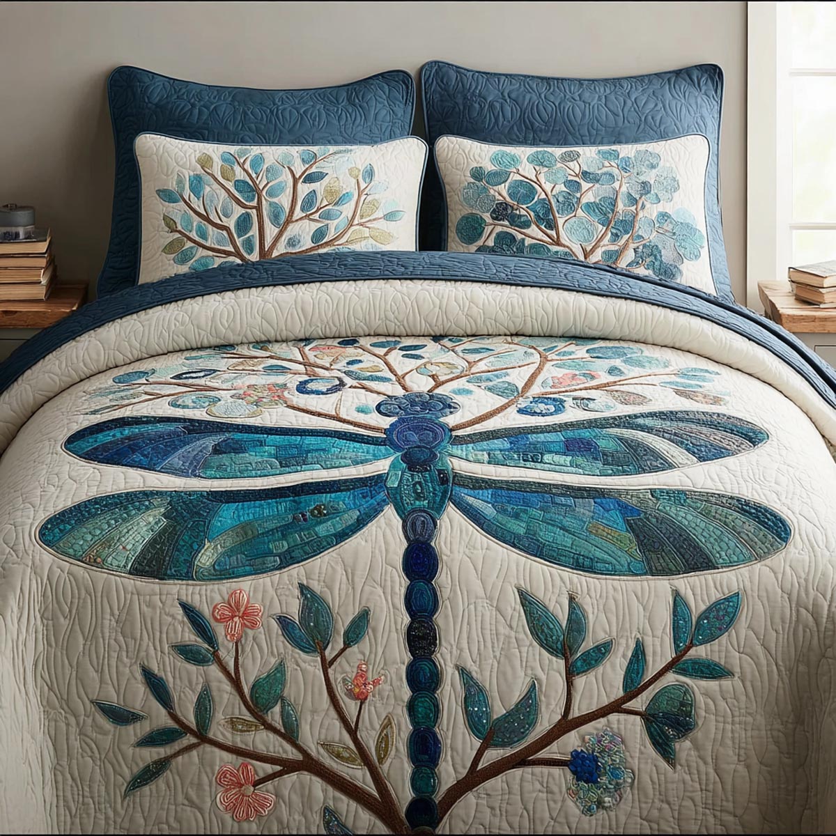 Floating Dragonfly 3-Piece Quilted Bedding Set NCU0DV9290
