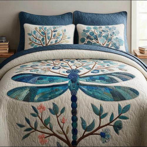 Floating Dragonfly 3-Piece Quilted Bedding Set NCU0DV9290
