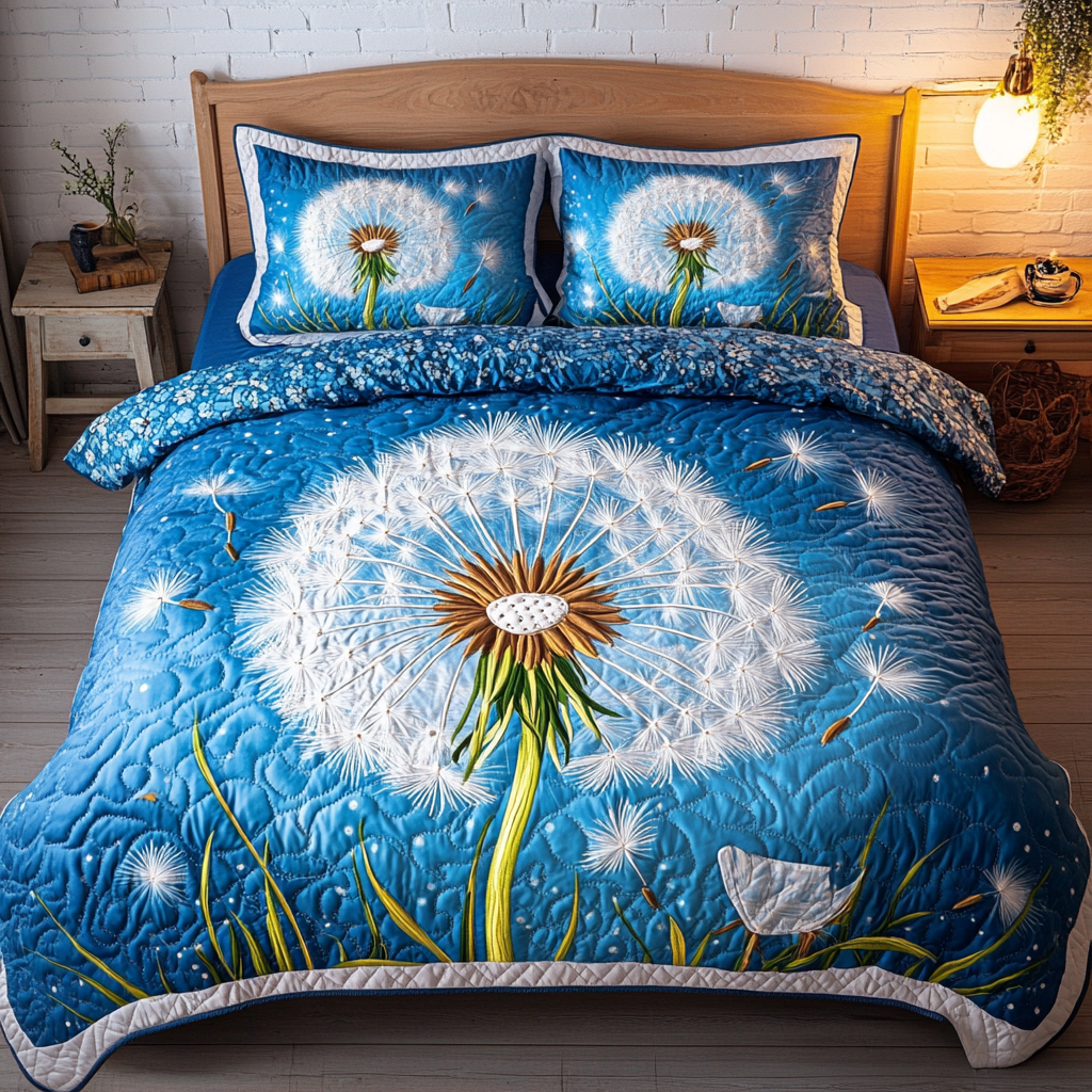 Floating Seeds 3-Piece Quilted Bedding Set NCU0DK5944