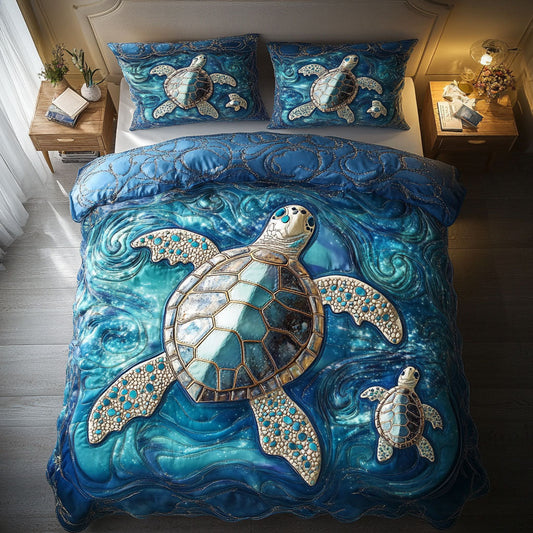 Floating Shell Magic 3-Piece Quilted Bedding Set NCU0NT7334