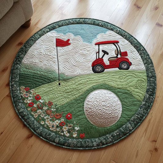Flora Golf Green Quilted Round Mat NCU0HH1825