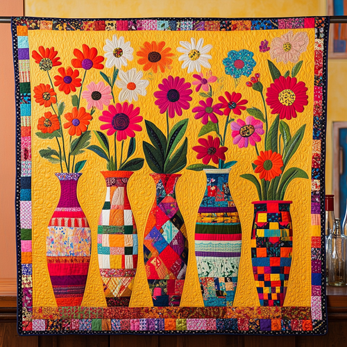 Flora Vases Quilted Blanket NCU0VL2392