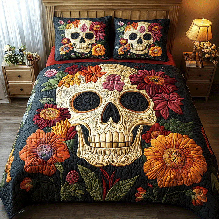 Floral Fiesta Skull Quilted Blanket NCU0TL1882