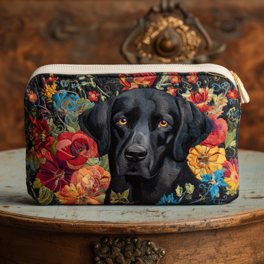 Floral Black Lab Quilted Zipper Pouch NCU0NT9234