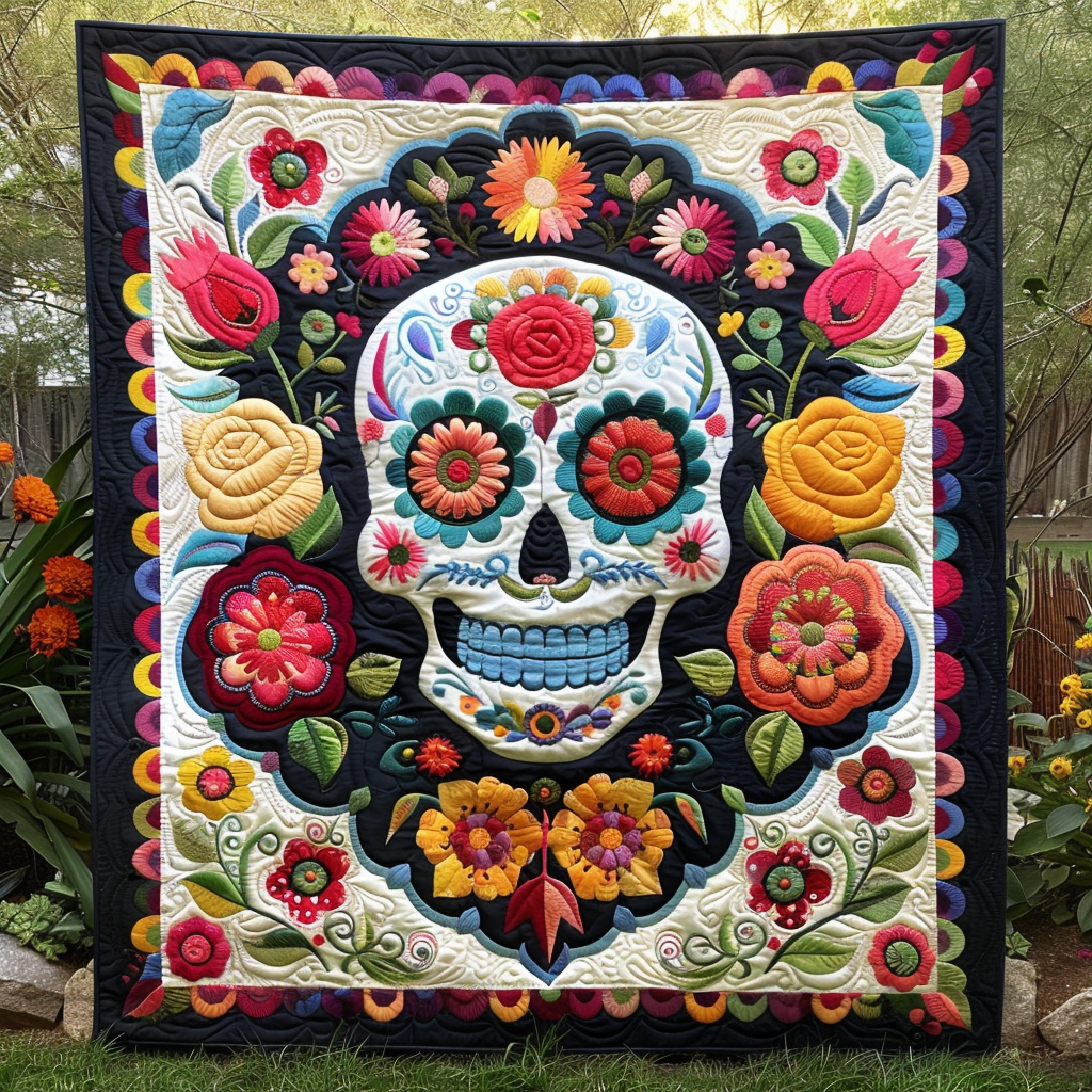 Floral Calavera Quilted Blanket NCU0TH505