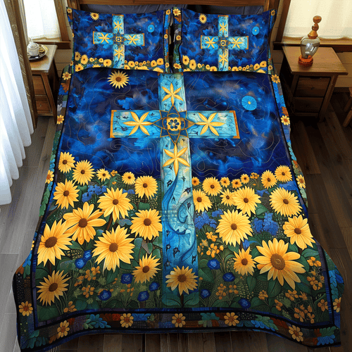 Floral Cross 3-Piece Quilted Bedding Set NCU0TH982