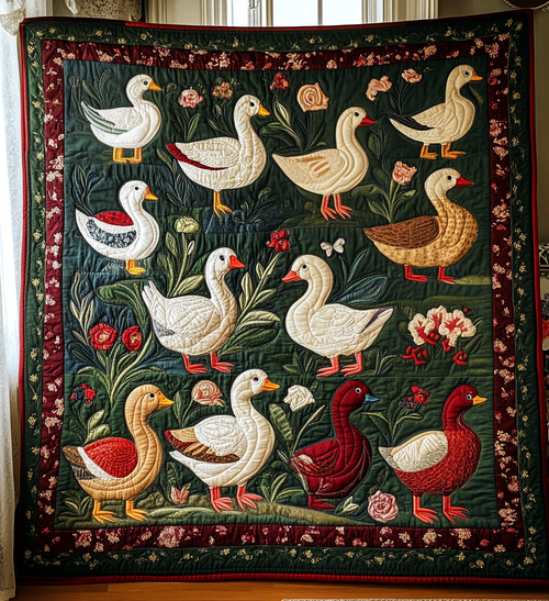 Floral Duck House Quilted Blanket NCU0DV411