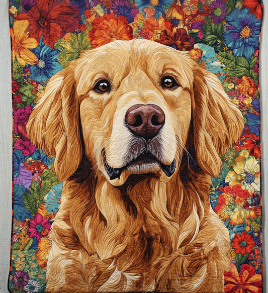 Floral Golden Retriever Quilted Blanket NCU0DV486