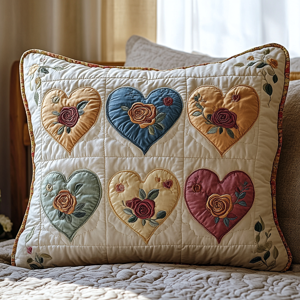 Floral Heart Trail Quilted Bedding Pillow Case NCU0DV2852