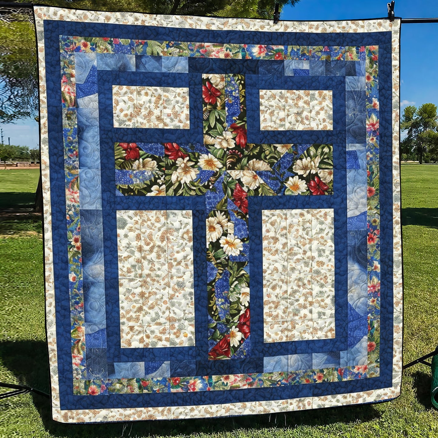 Floral Patchwork Cross Quilted Blanket NCU0TH443