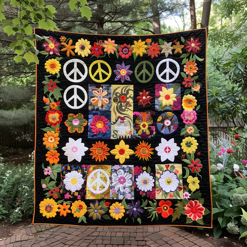 Floral Peace Sign Quilted Blanket NCU0TH360