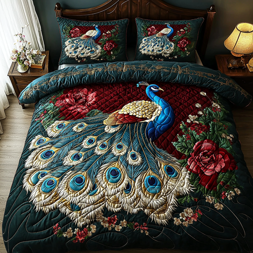 Floral Peacock 3-Piece Quilted Bedding Set NCU0DV6108