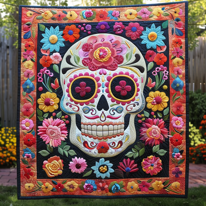 Floral Sugar Skull Quilted Blanket NCU0TH504