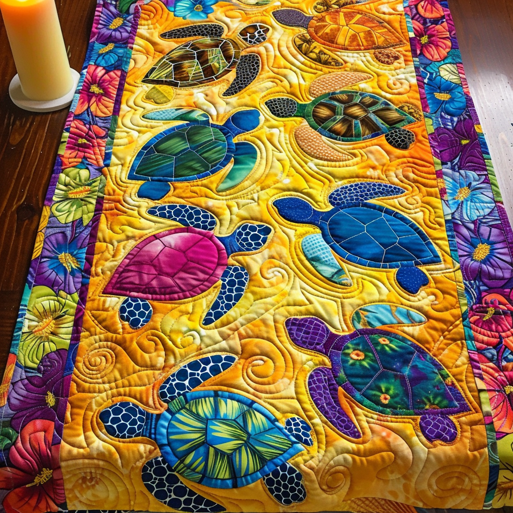 Floral Turtle Paradise Quilted Table Runner NCU0DV208