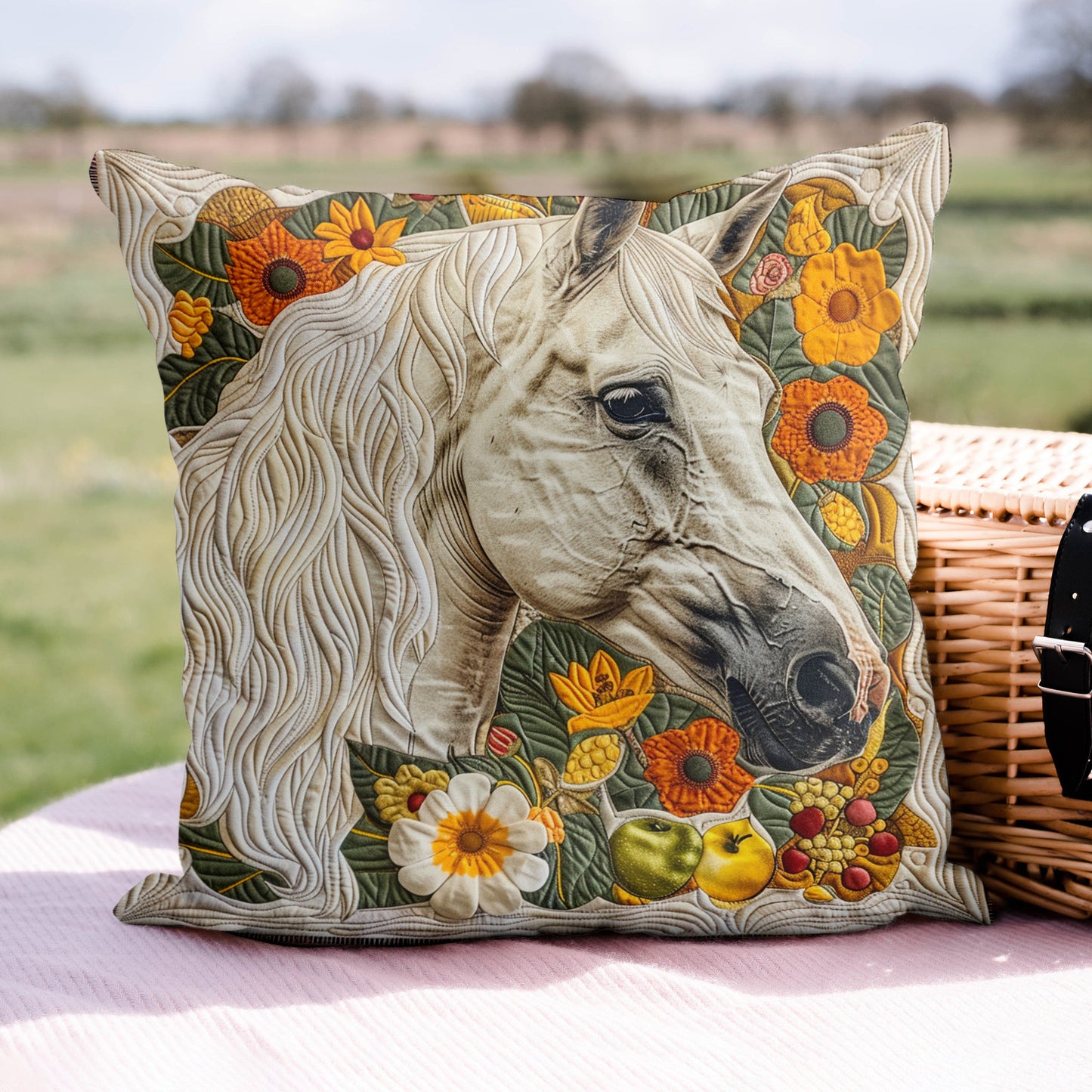 Floral White Horse Dream Quilted Pillow Case NCU0TL064