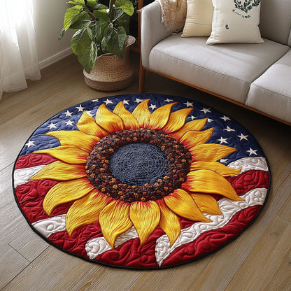 Floral American Flag Quilted Round Mat NCU0NT6612