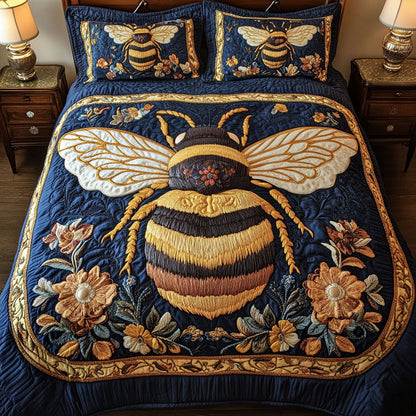 Floral Bee Charm 3-Piece Quilted Bedding Set NCU0NT3173