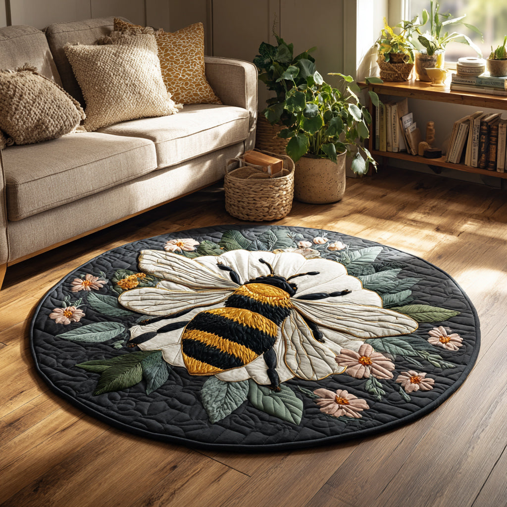 Floral Bee Quilted Round Mat NCU0HH017