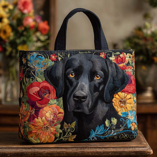 Floral Black Lab Quilted Tote Bag NCU0NT9086
