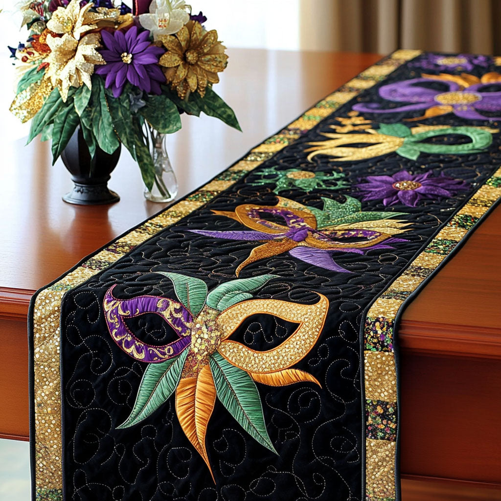Floral Black Masks Quilted Table Runner NCU0NT3548