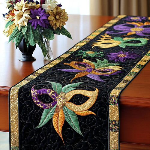 Floral Black Masks Quilted Table Runner NCU0NT3548