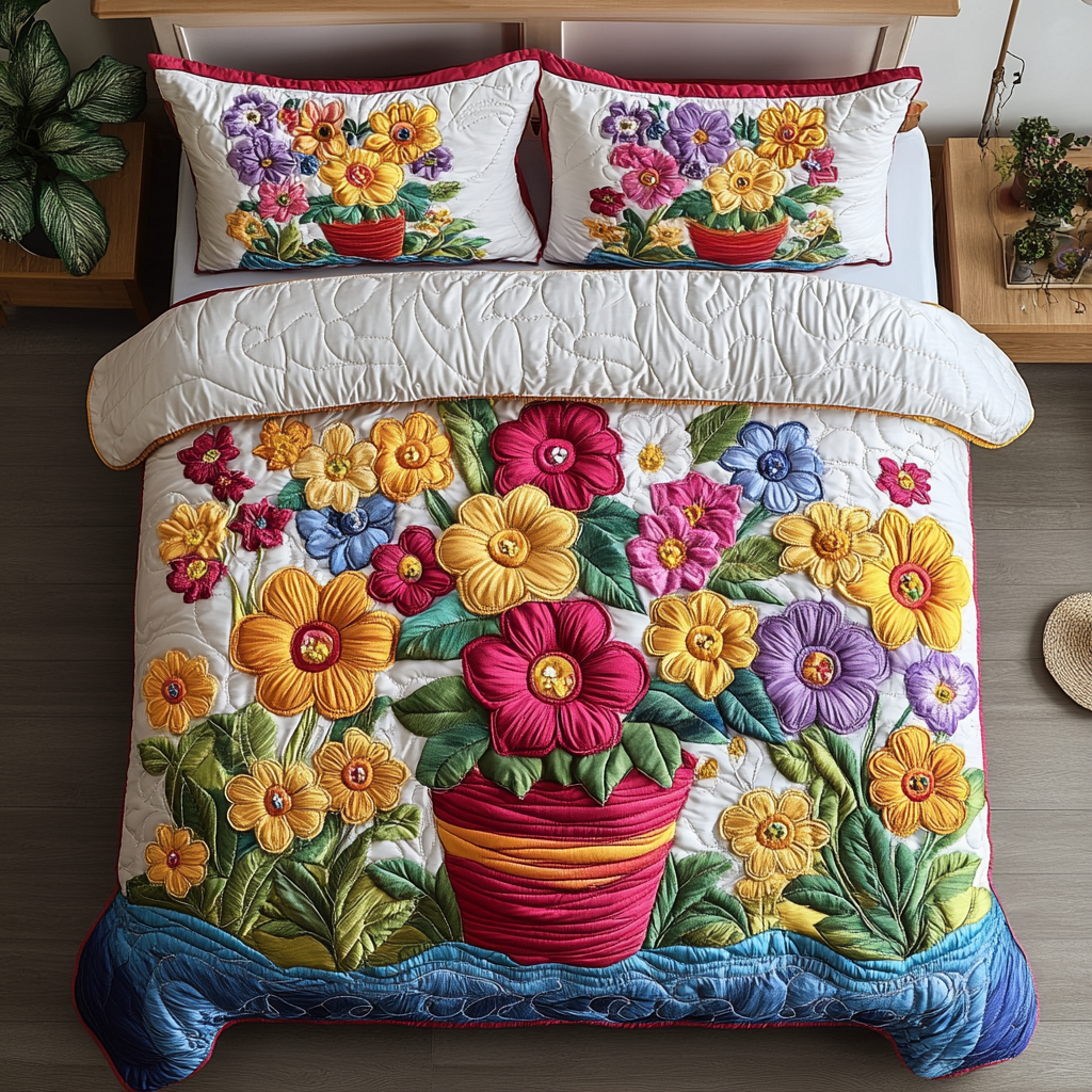 Floral Bliss 3-Piece Quilted Bedding Set NCU0VH3224