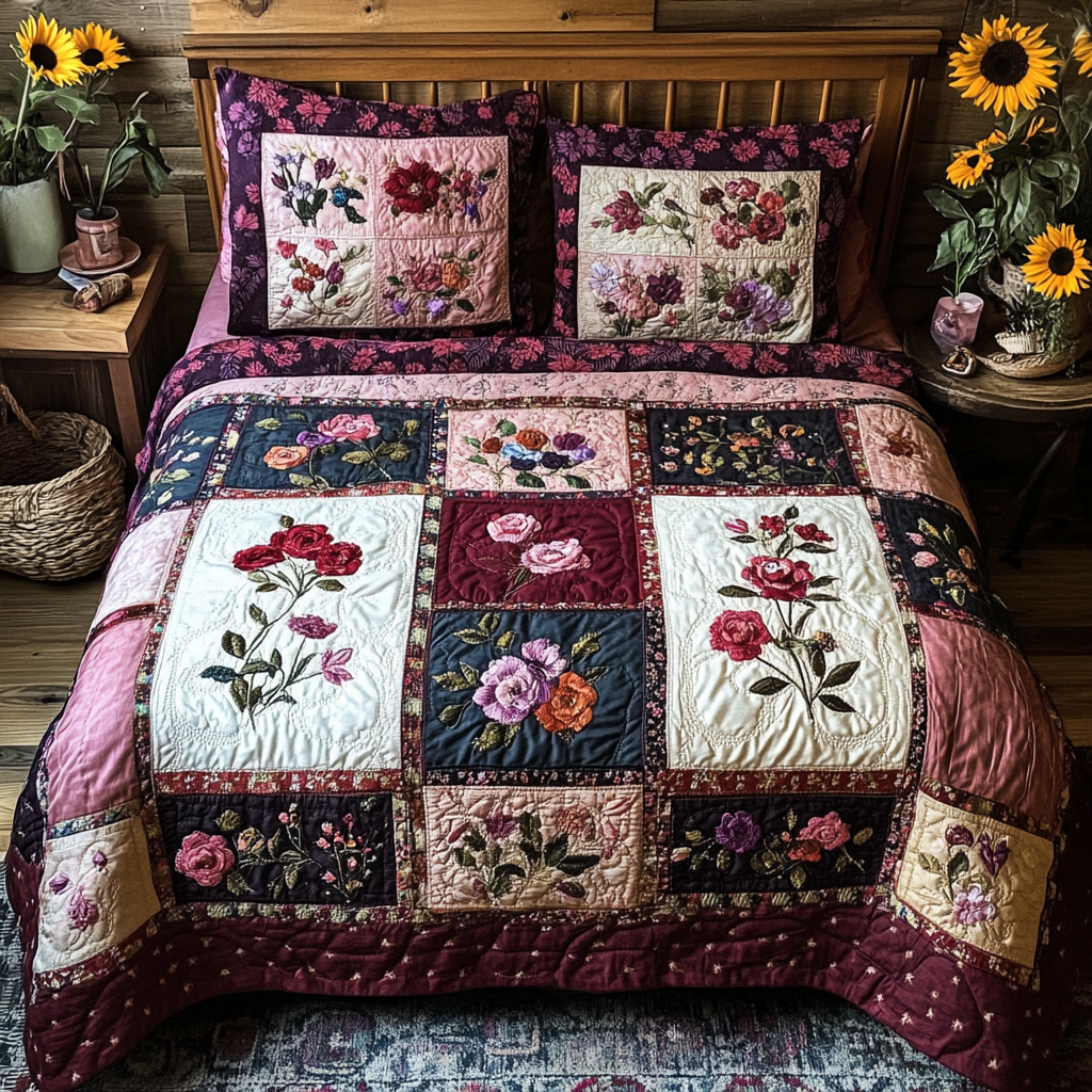 Floral Bliss 3-Piece Quilted Bedding Set NCU0VL1684