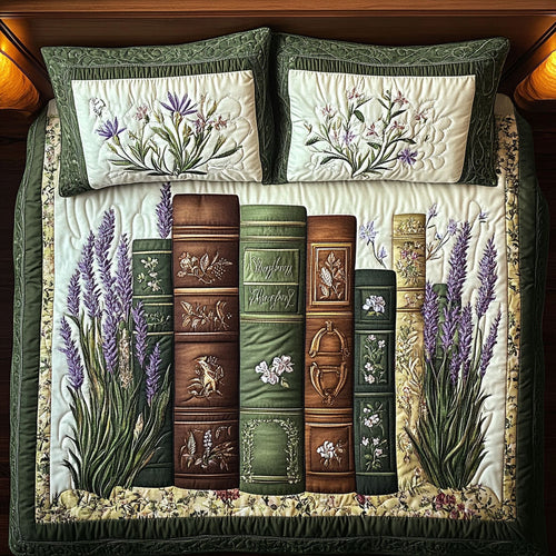 Floral Book Haven 3-Piece Quilted Bedding Set NCU0NT4090