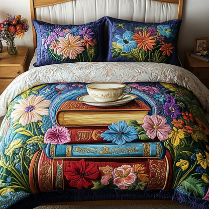 Floral Book Nook 3-Piece Quilted Bedding Set NCU0VL1329