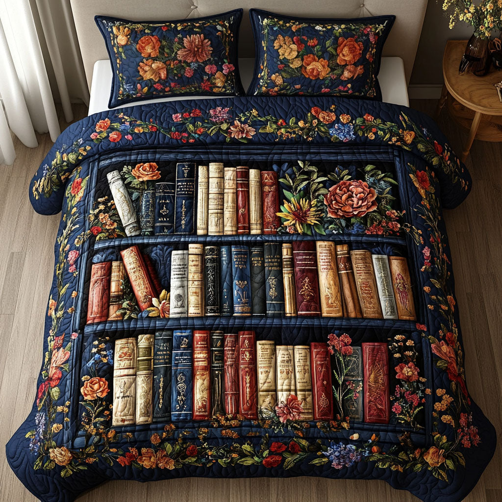 Floral Bookshelf 3-Piece Quilted Bedding Set NCU0NT4075