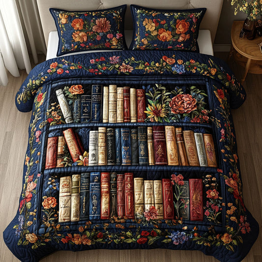 Floral Bookshelf 3-Piece Quilted Bedding Set NCU0NT4075
