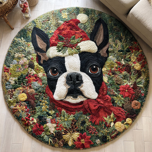 Floral Boston Terrier Quilted Round Mat NCU0HH1220