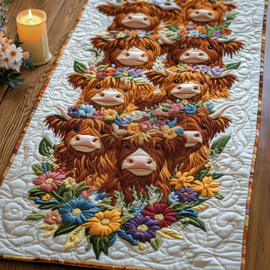 Floral Bovines Quilted Table Runner NCU0VH1827