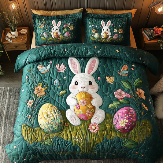 Floral Bunnies 3-Piece Quilted Bedding Set NCU0VH2953