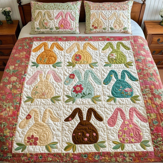 Floral Bunny Garden 3-Piece Quilted Bedding Set NCU0NT3425