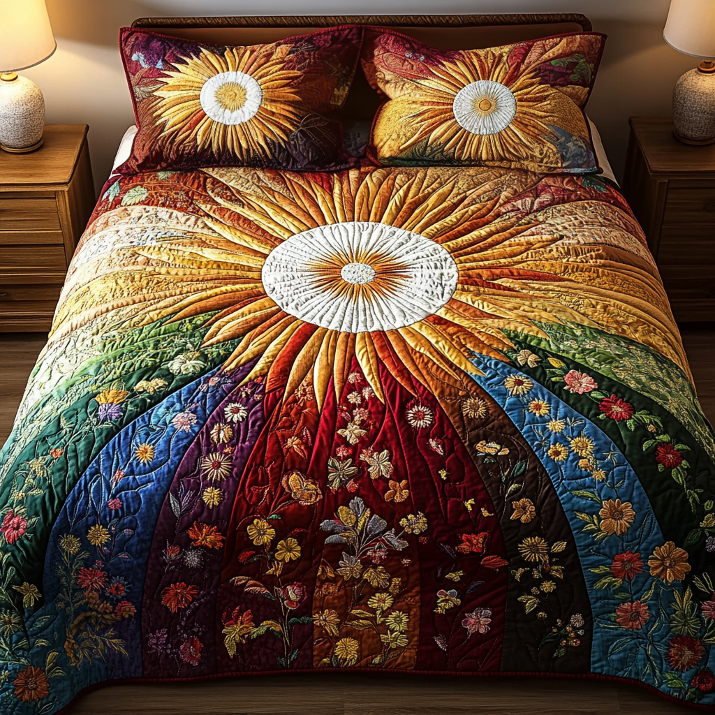 Floral Burst 3-Piece Quilted Bedding Set NCU0VH2662