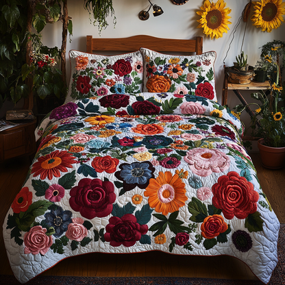 Floral Burst 3-Piece Quilted Bedding Set NCU0VL1508