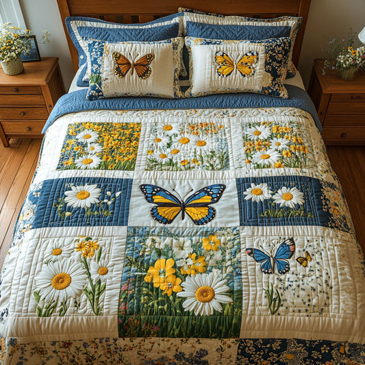 Floral Butterfly 3-Piece Quilted Bedding Set NCU0TD2479