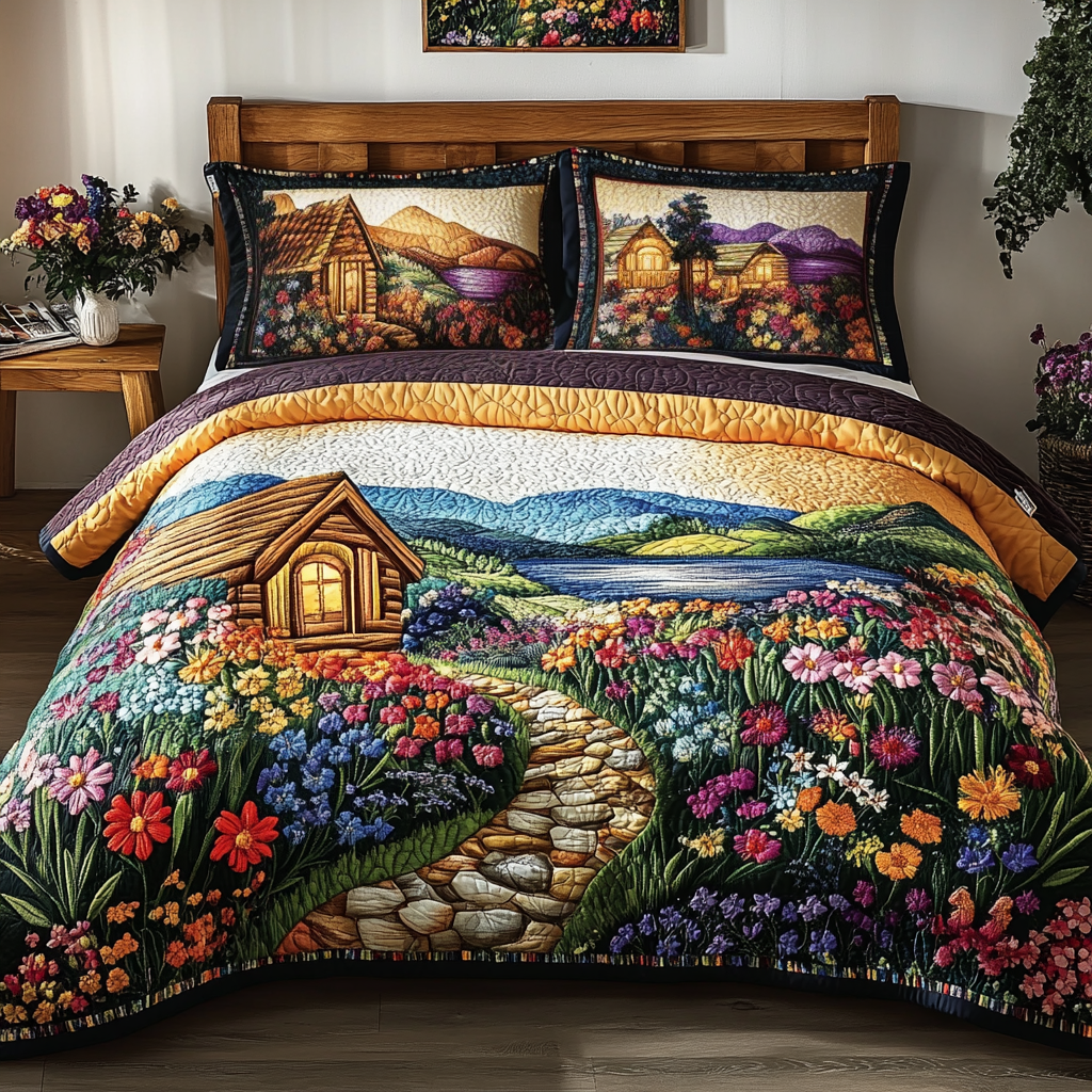 Floral Cabin 3-Piece Quilted Bedding Set NCU0VL2598