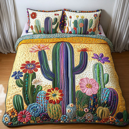 Floral Cactus 3-Piece Quilted Bedding Set NCU0NT4526
