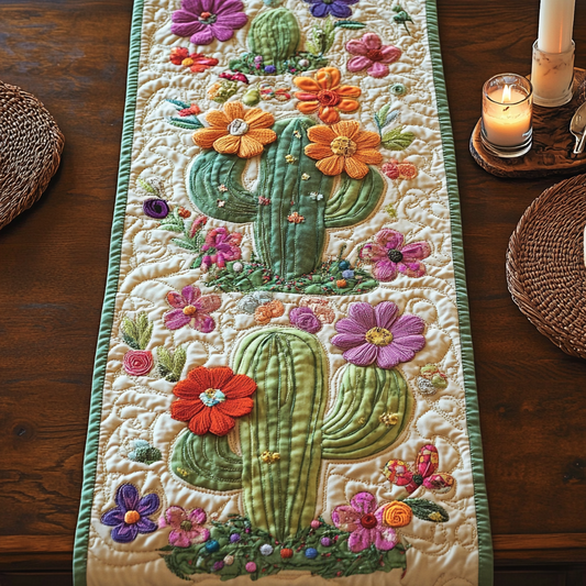 Floral Cactus Quilted Table Runner NCU0VH3772