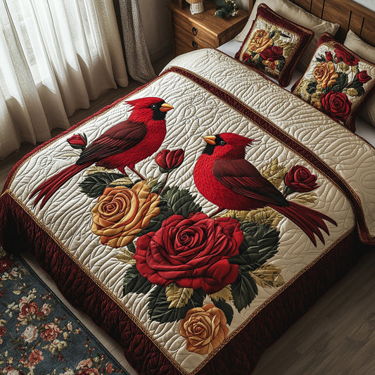 Floral Cardinal 3-Piece Quilted Bedding Set NCU0DV6673