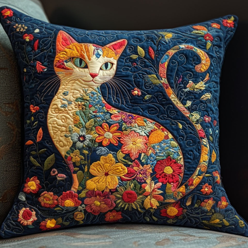 Floral Cat Bliss Quilted Pillow Case NCU0NT6275