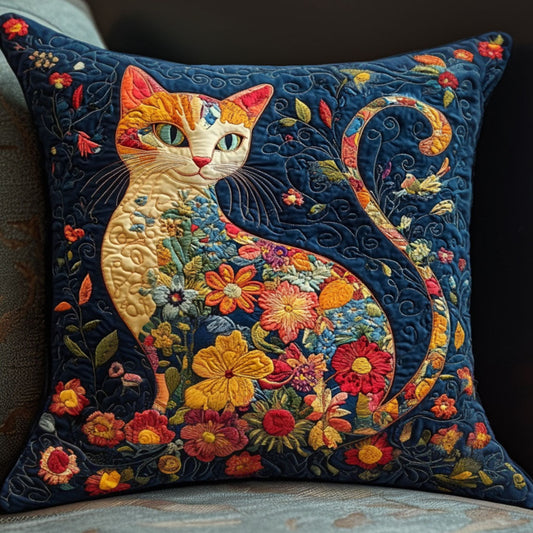 Floral Cat Bliss Quilted Pillow Case NCU0NT6275